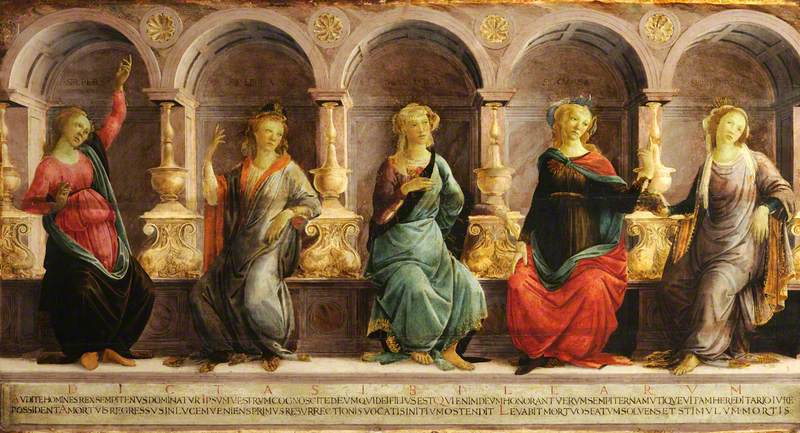 Cinco sibilas sentadas em nichos: a babilônica, a líbia, a delfica, a ciméria e a eritreia - Sandro Botticelli