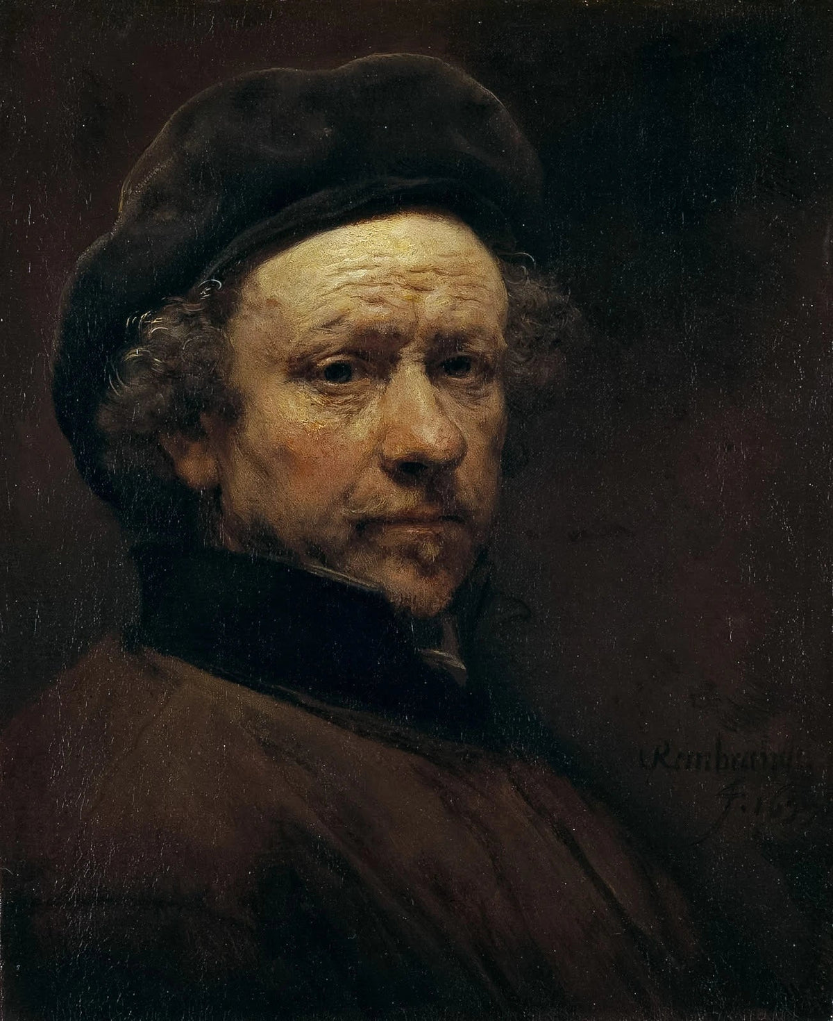 Rembrandt coiffé d’un béret noir dans son autoportrait daté 1655 conservé à Édimbourg