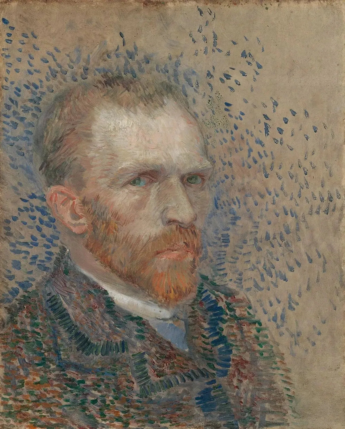 Autoportrait de Vincent van Gogh illustrant sa touche directionnelle, ses contours et ses contrastes colorés