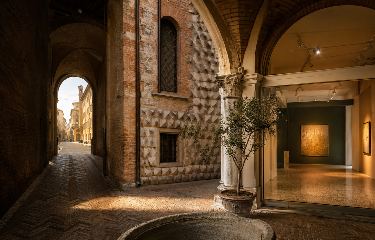 Galerie d’art contemporaine à Ferrare dans un palais de briques Renaissance