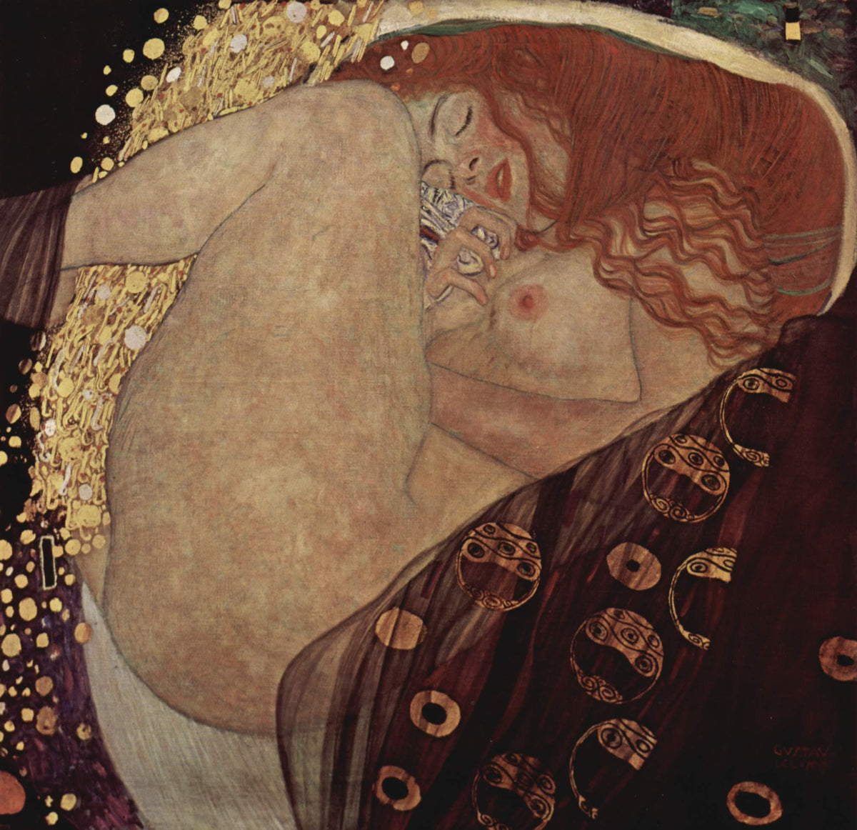 Danaé de Gustav Klimt, peinture de 1907-1908 montrant la princesse enveloppée dans une pluie d’or