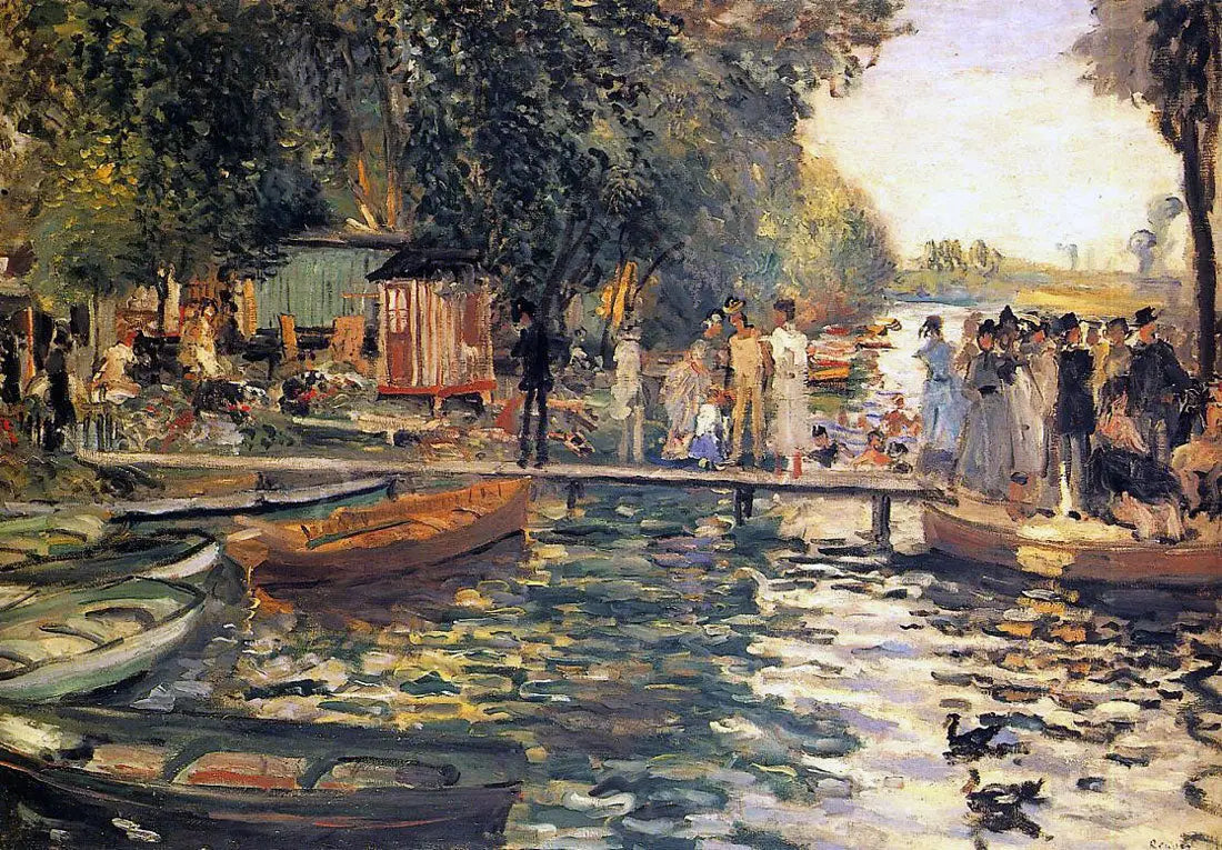 Reproduction peinte à la main de La Grenouillère de Renoir, scène de loisirs sur la Seine à Bougival