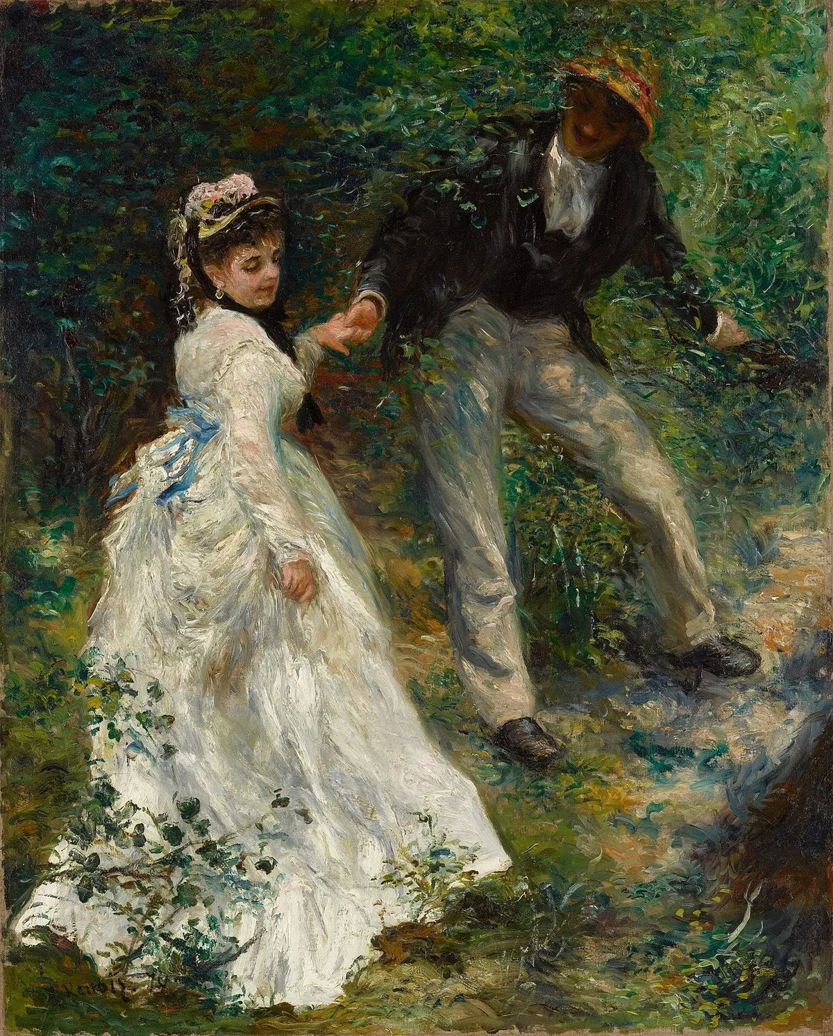 La Promenade de Renoir, un couple avançant dans un sous-bois en 1870