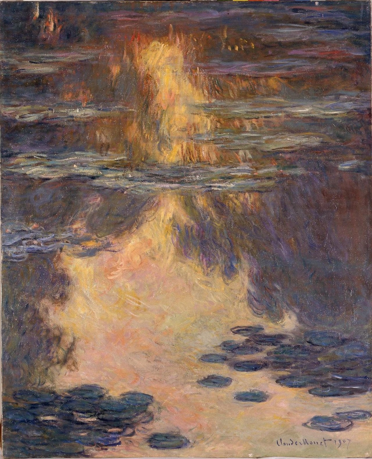 🔥 Ninféias ao pôr do sol – Claude Monet (1907)