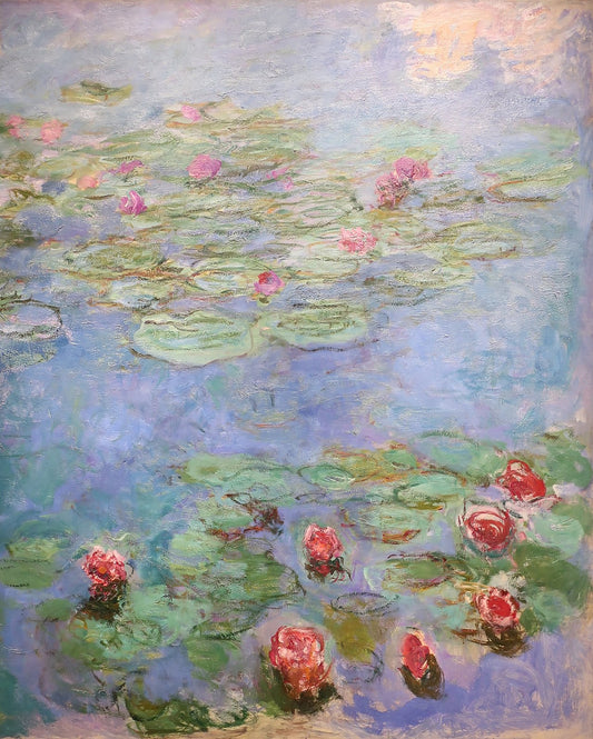 🌺 Ninféias – Flores vermelhas em plena floração, Claude Monet