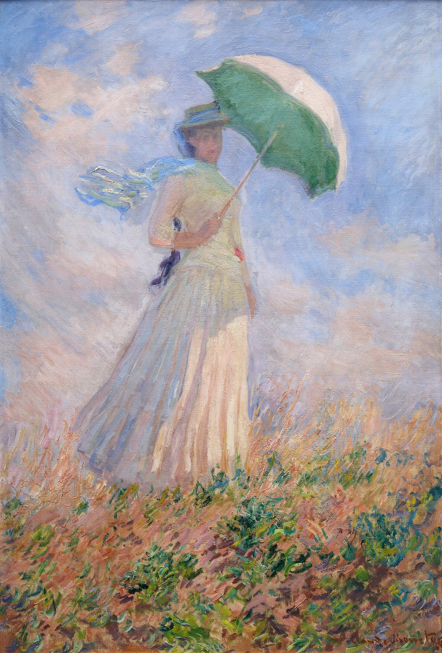 Mulher com sombrinha voltada para a direita - Claude Monet