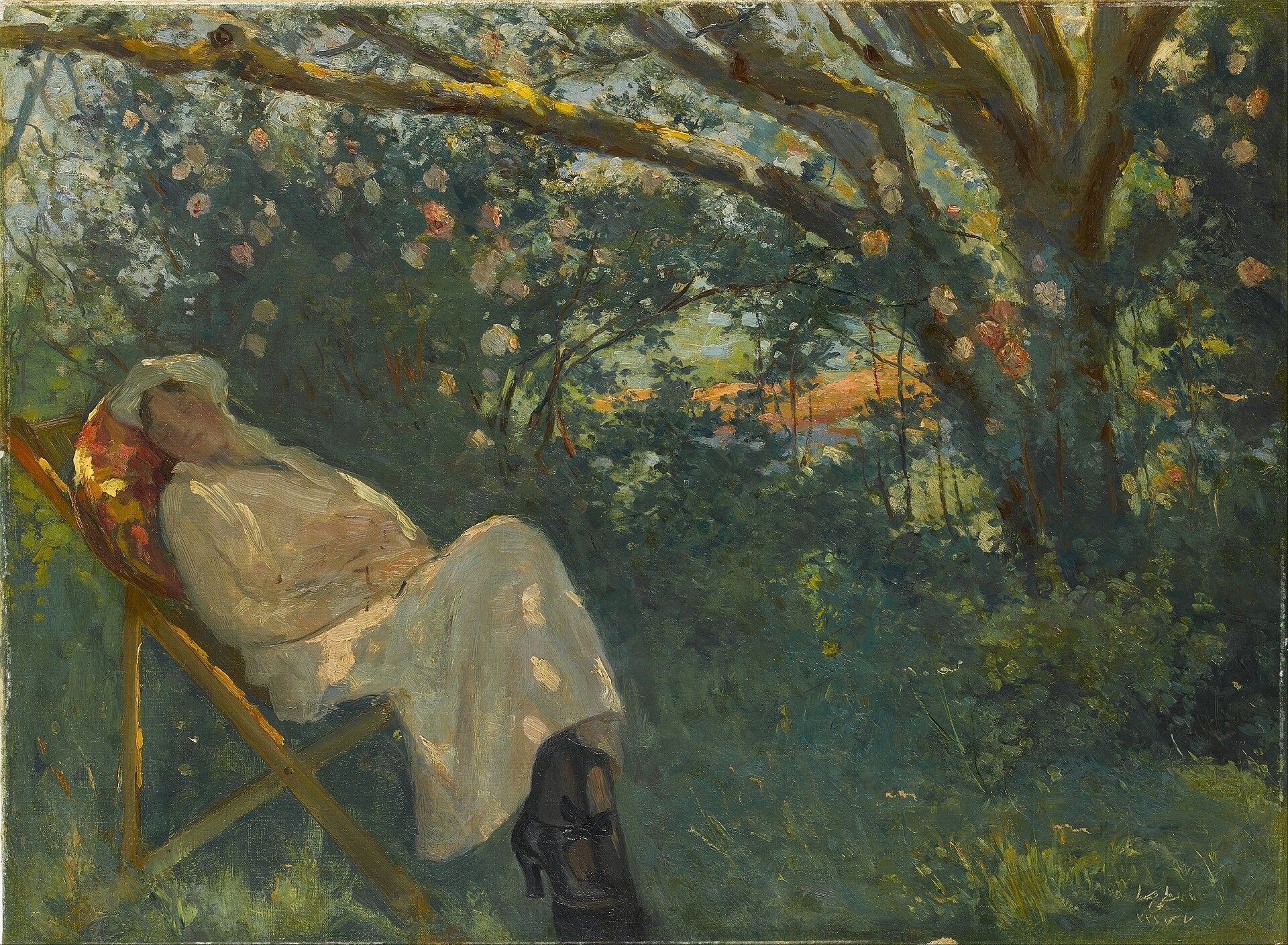 Femme en rose sur une chaise longue — Nazmi Ziya Güran, vers 1920, huile sur toile