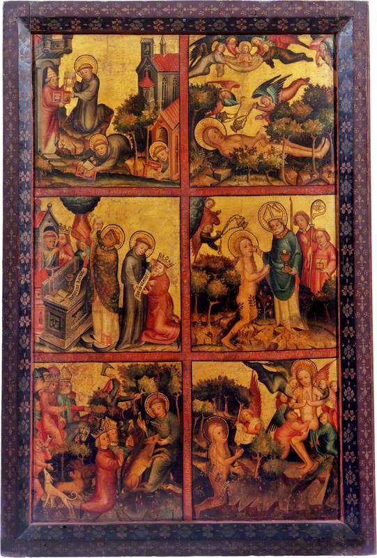 3 cenas da vida de São Gilles; 3 cenas da vida de Santa Maria Madalena (tríptico, painel externo direito) - Mestre Bertram