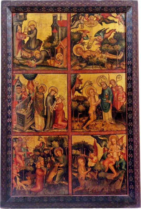 3 cenas da vida de São Gilles; 3 cenas da vida de Santa Maria Madalena (tríptico, painel externo direito) - Mestre Bertram