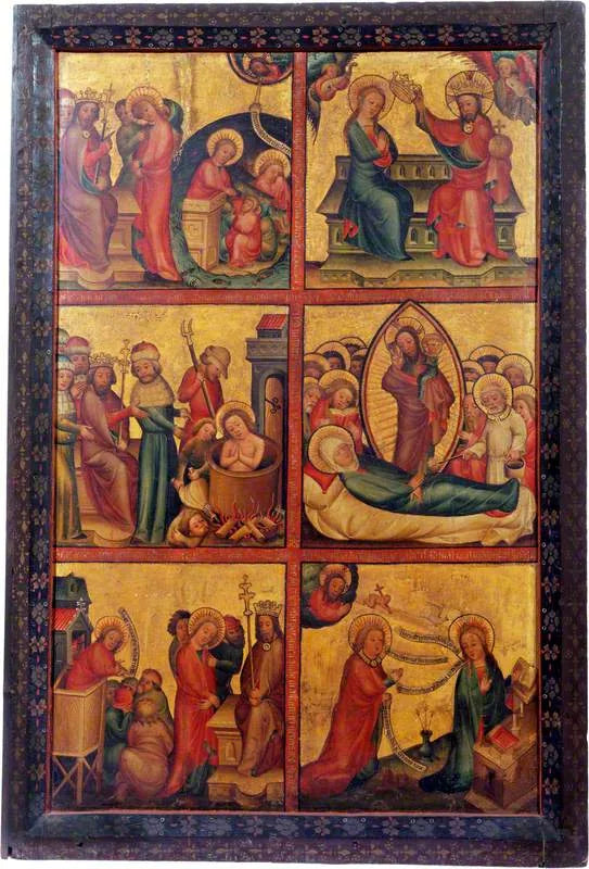 3 scènes de la vie de saint Jean l'Évangéliste ; 3 scènes de la vie de la Vierge (triptyque, volet gauche extérieur) - Master Bertram image 1 reproduction artisanale de tableau