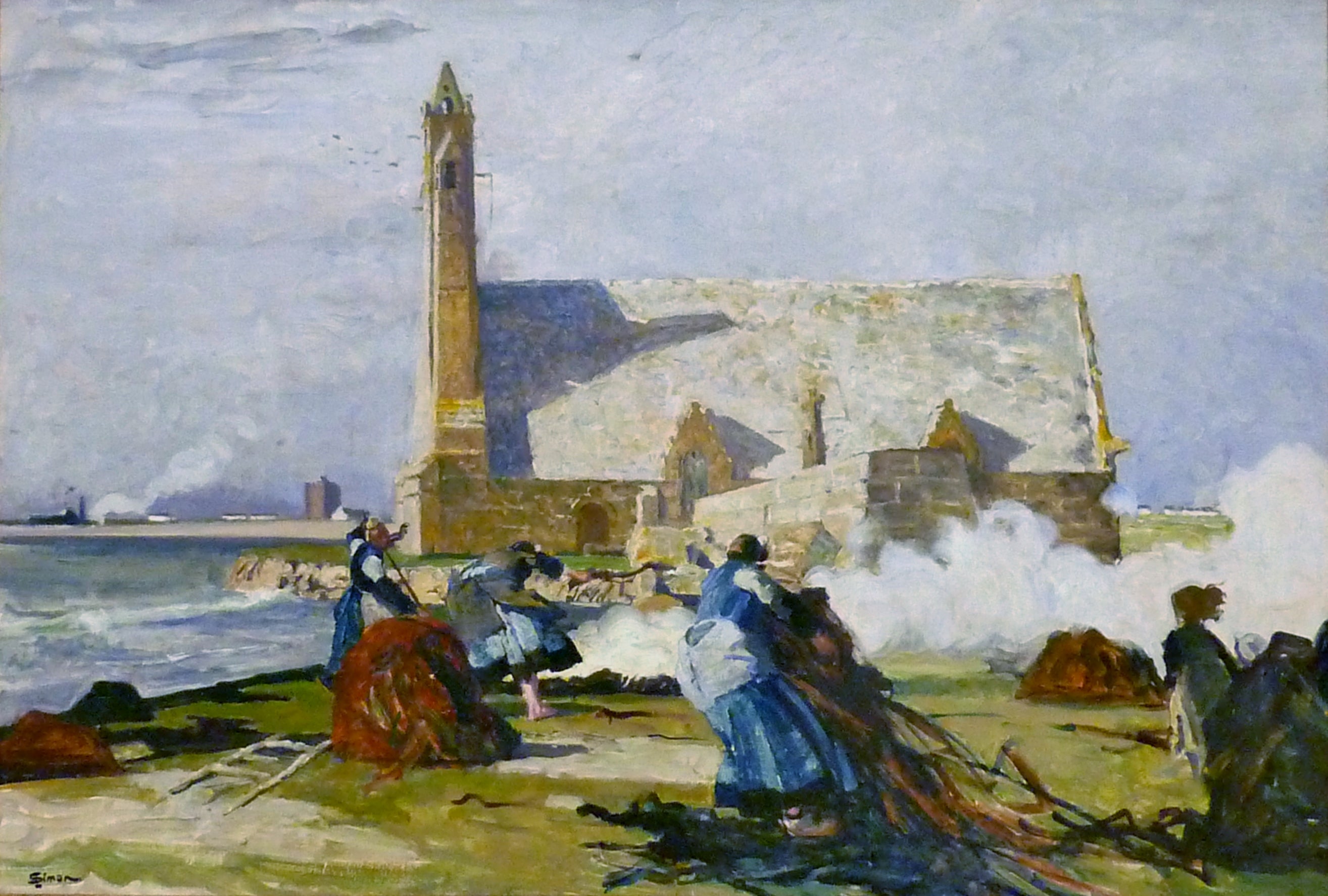 Le Brûlage du goémon devant la chapelle Notre-Dame-de-la-Joie à Penmarc'h - Lucien Simon