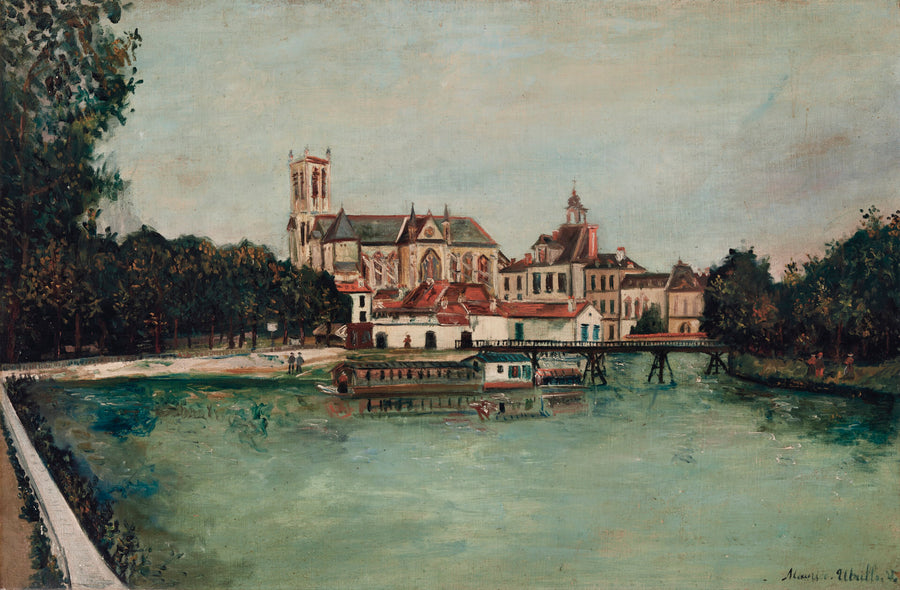 Cathédrale et Hôtel de ville, perspective sur la Marne, Meaux (1920) - Maurice Utrillo