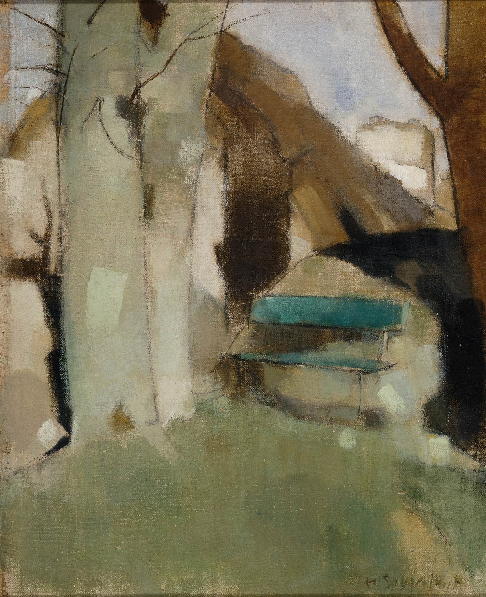 Shadow on the Wall II (Green Bench) - Helene Schjerfbeck