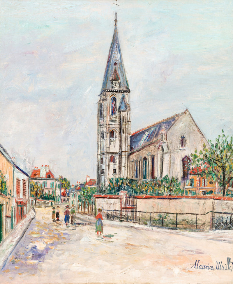 Place animée devant l'église (1937) - Maurice Utrillo