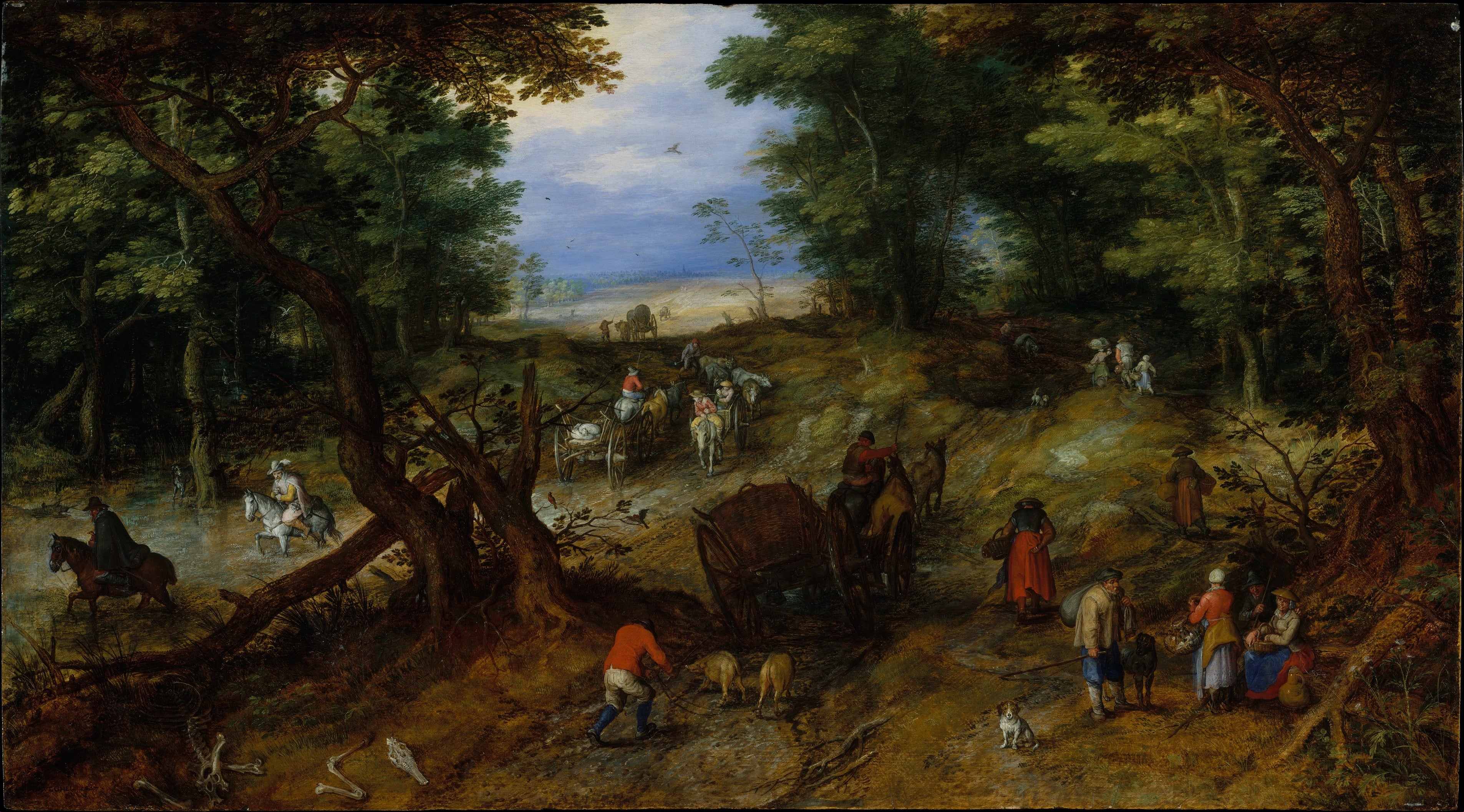 Une route forestière fréquentée par des voyageurs - Jan Brueghel l'Ancien