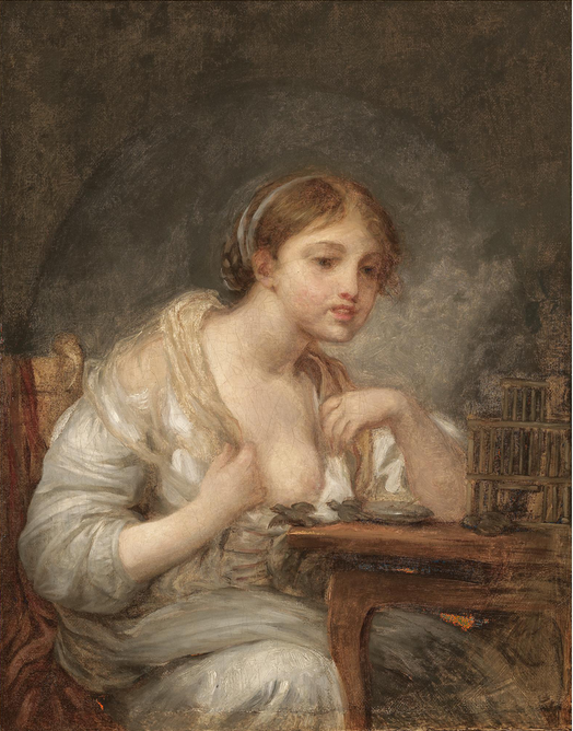 Uma jovem mulher com uma gaiola de pássaros - Jean-Baptiste Greuze