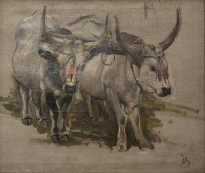 Attelage de zébus en Inde, étude - Albert Besnard