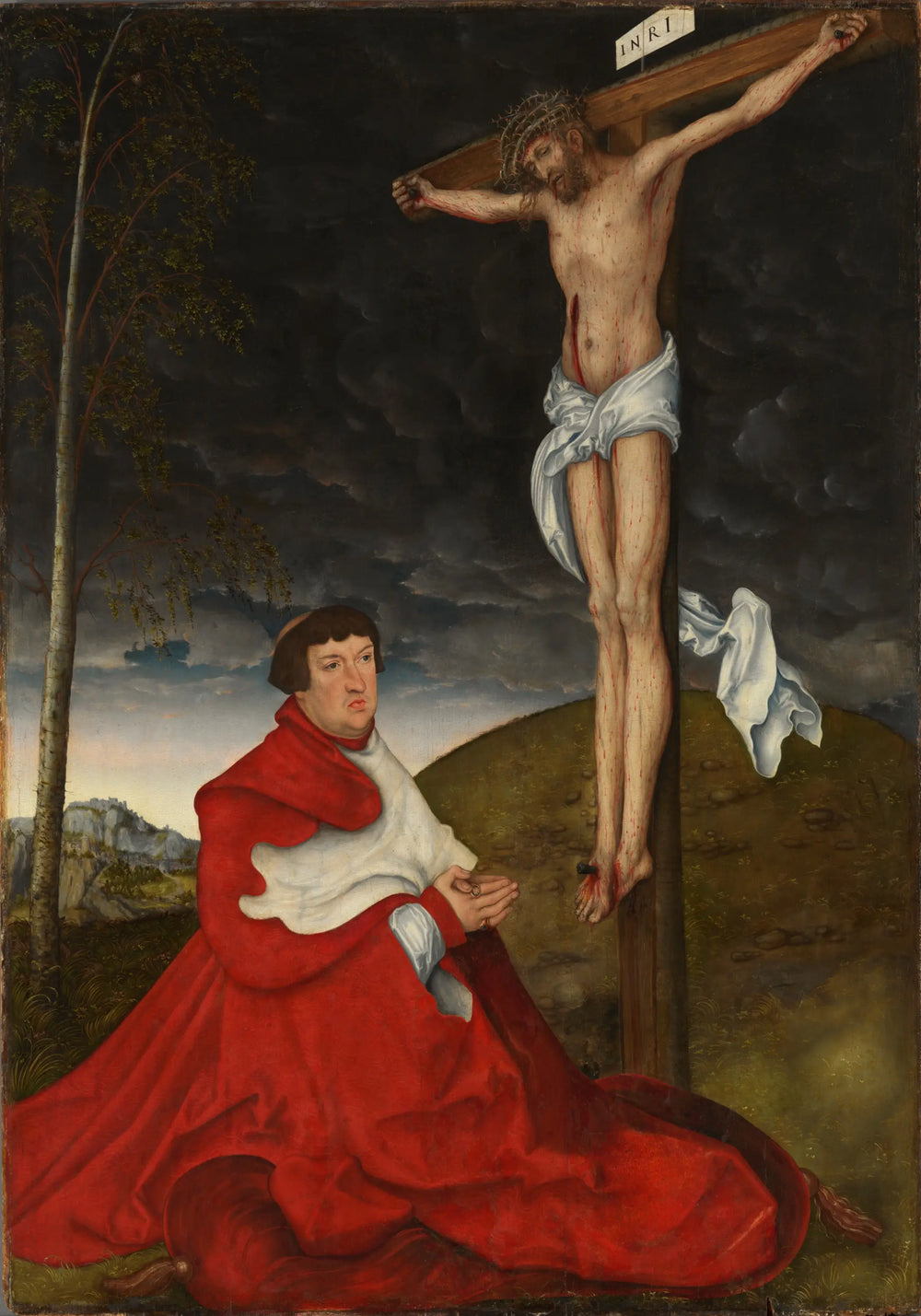Le cardinal Albrecht von Brandenbourg devant la Crucifixion - Lucas Cranach the Elder - Alpha Reproduction