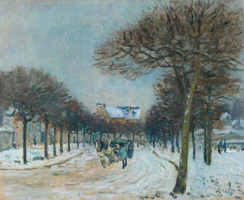 Rota contornando o Abreuvoir de Marly-le-Roi, tempo de neve - Alfred Sisley
