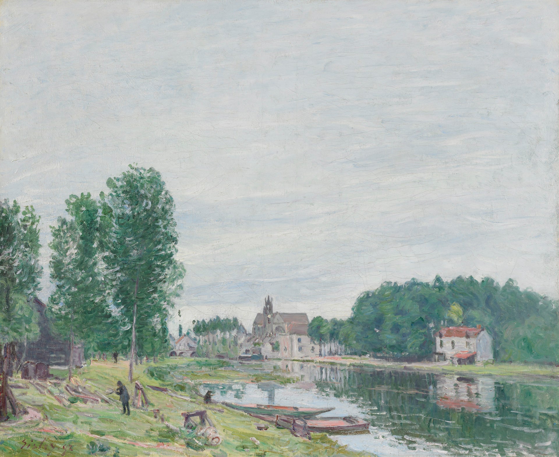 Reproduction du tableau « Le chantier naval Matrat, Moret-Sur-Loing, temps pluvieux - Alfred Sisley » par Alpha Reproduction en peinture à l’huile