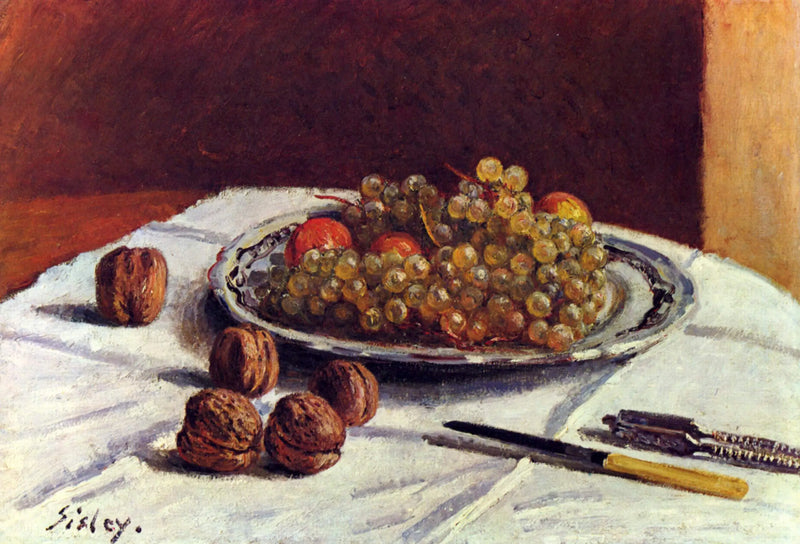 Natureza morta, uvas passas e nozes - Alfred Sisley