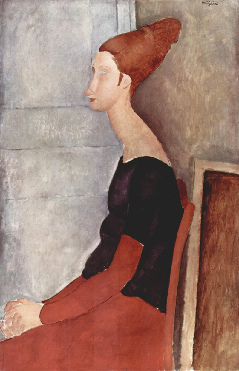 Retrato de Jeanne Hébuterne sentada de perfil - Amedeo Modigliani