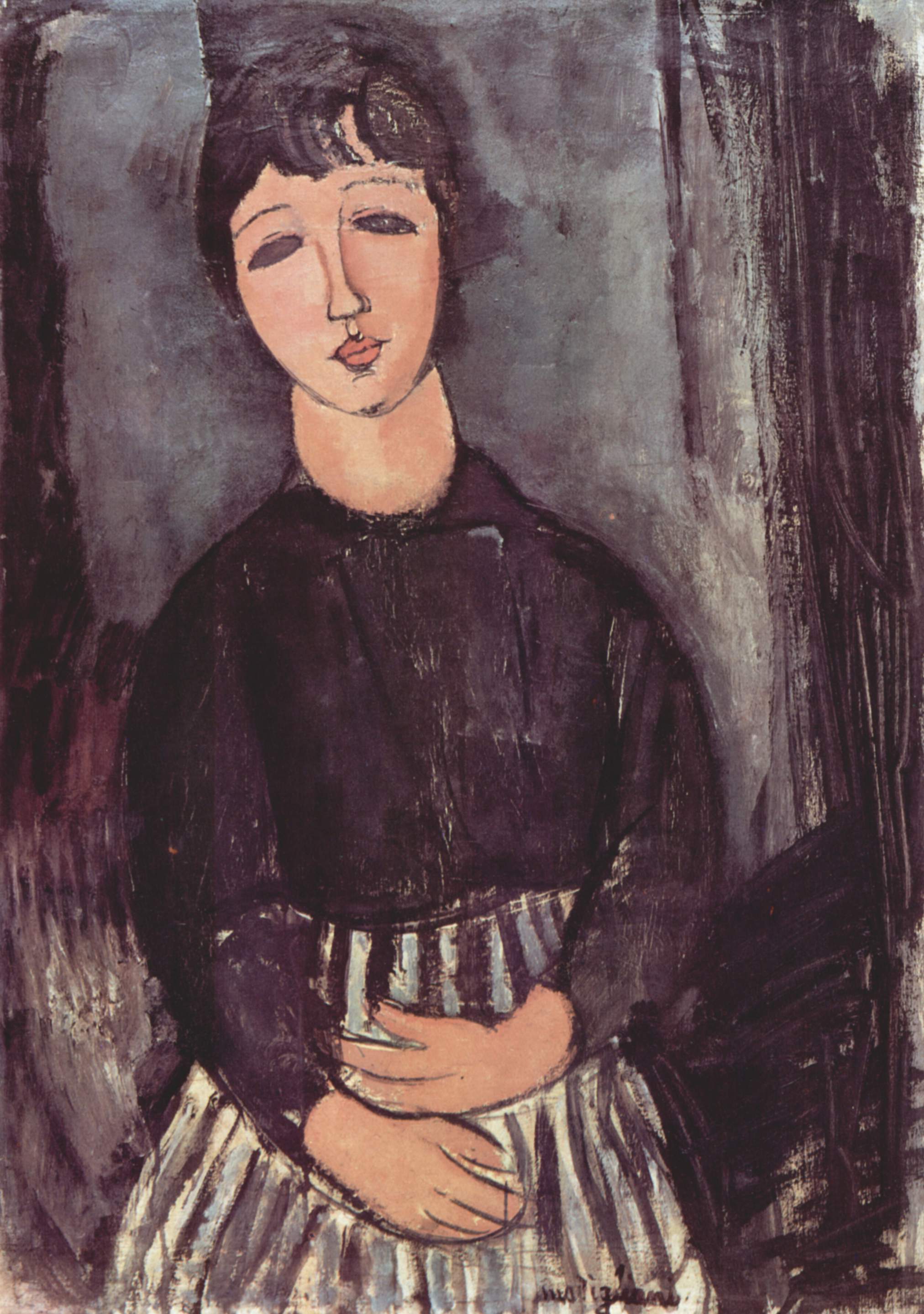 Reproduction du tableau « La servante au tablier rayé - Amedeo Modigliani » par Alpha Reproduction en peinture à l’huile