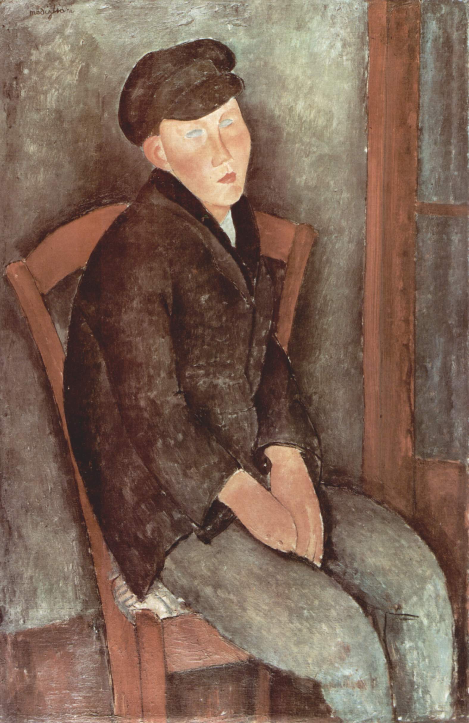 Reproduction du tableau « Garçon assis avec une casquette - Amedeo Modigliani » par Alpha Reproduction en peinture à l’huile
