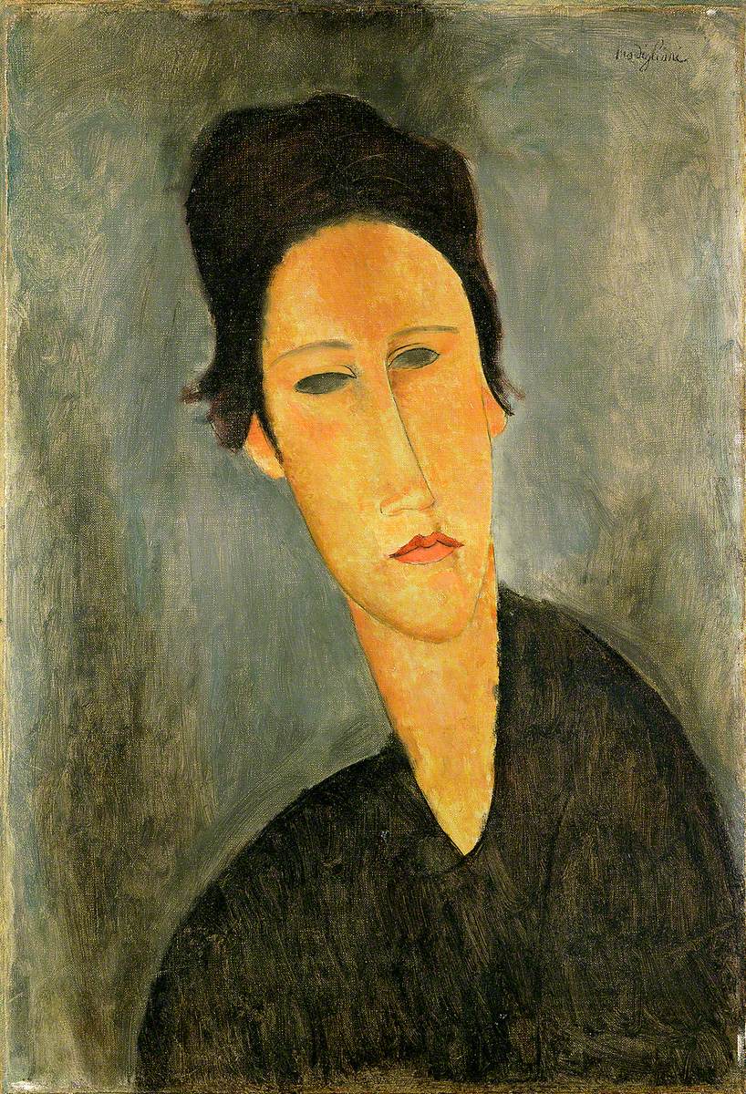 Reproduction du tableau « Tête de femme (Anna Zborowska) - Amedeo Modigliani » par Alpha Reproduction en peinture à l’huile