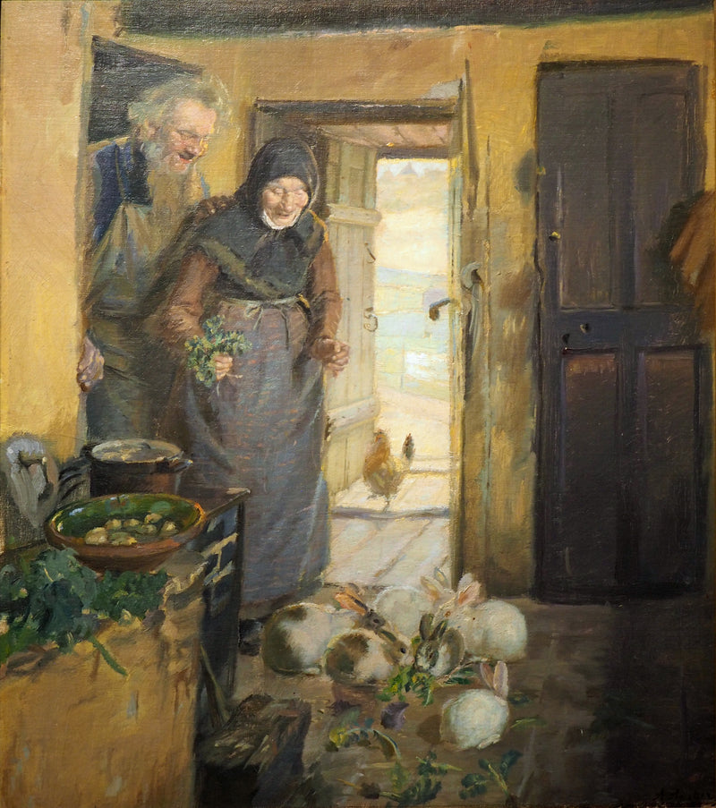 Duas pessoas idosas e seus coelhos - Anna Ancher