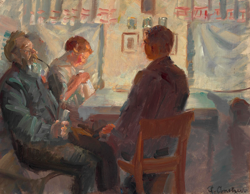 A visita do pretendente. Estudar. - Anna Ancher