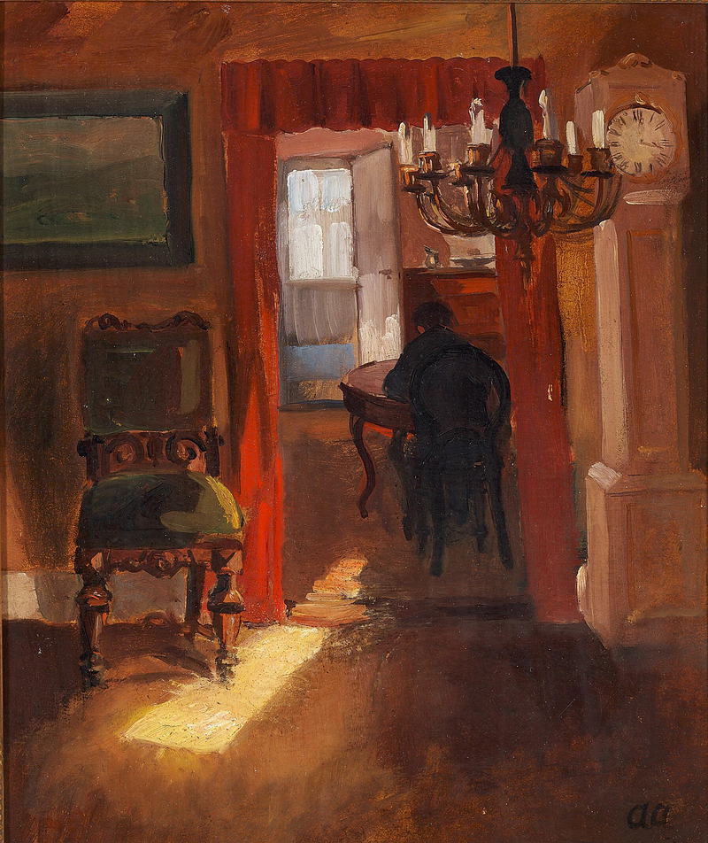 Interior de Skagen com um raio de sol no chão. - Anna Ancher