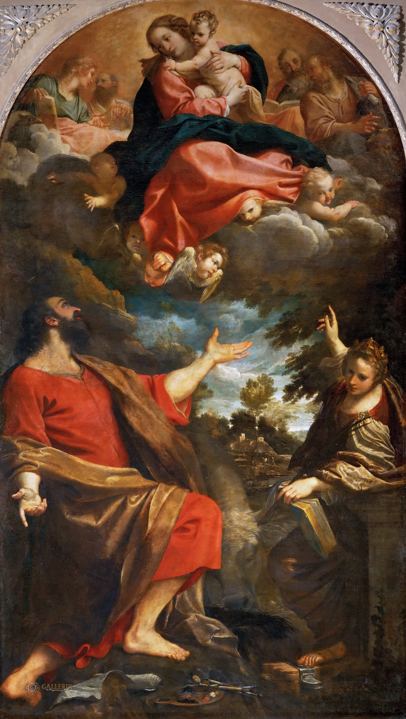 A Aparição da Virgem a São Lucas e Santa Catarina - Annibale Carracci