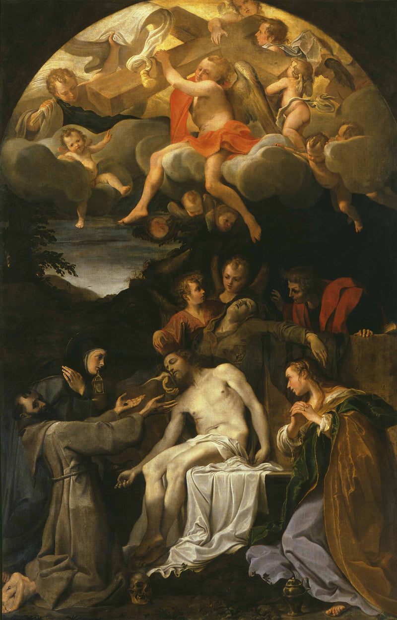 Deposição com a Virgem e os santos Clara, Francisco, Maria Madalena e João - Annibale Carracci