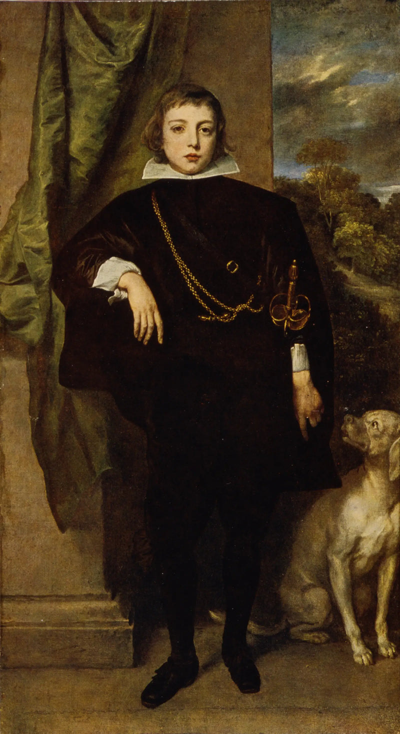Retrato de Filippo Francesco d'Este, marquês de Lanzo, com seu cachorro - Antoine van Dyck
