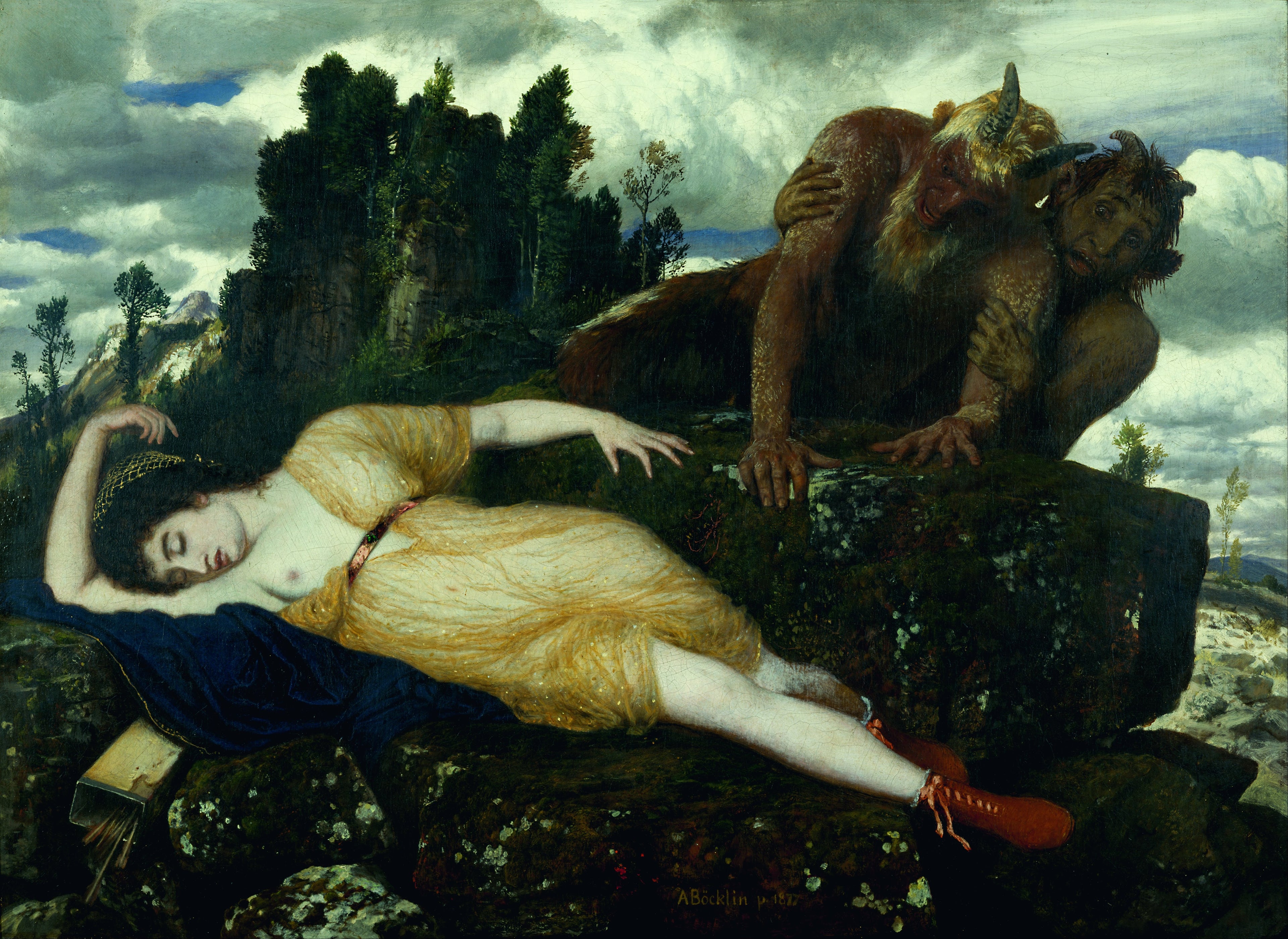 Diane endormie surveillée par deux faunes - Arnold Böcklin