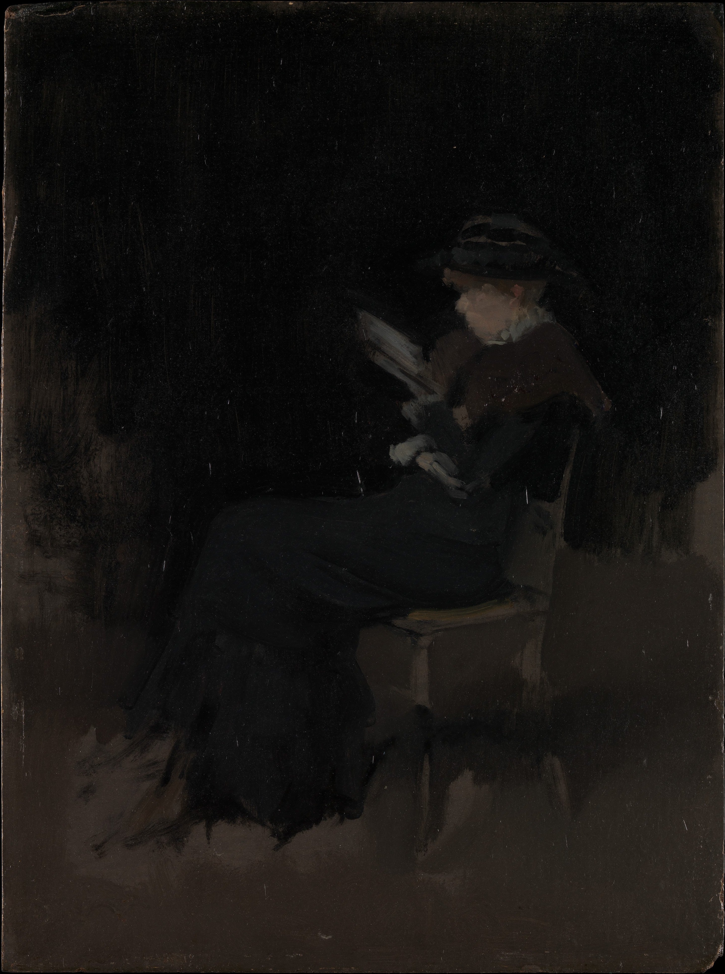 Reproduction du tableau « Arrangement en noir : Fille lisant - James Abbott McNeill Whistler » par Alpha Reproduction en peinture à l’huile