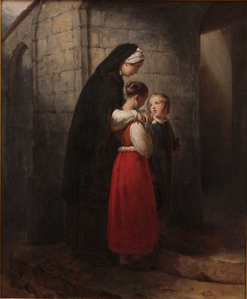 Uma mãe convalescente indo à igreja, apoiada por seus dois filhos - Ary Scheffer
