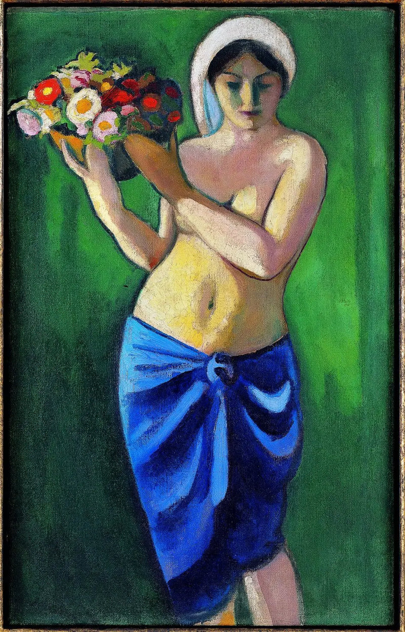 Mulher segurando uma tigela de flores - August Macke