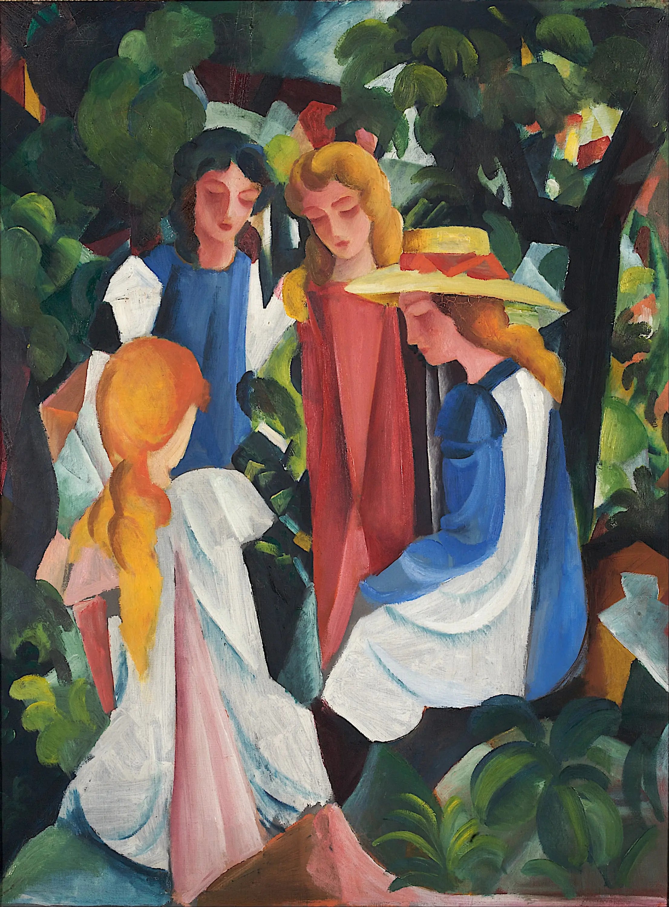 Reproduction du tableau « Quatre jeunes filles - August Macke » par Alpha Reproduction en peinture à l’huile