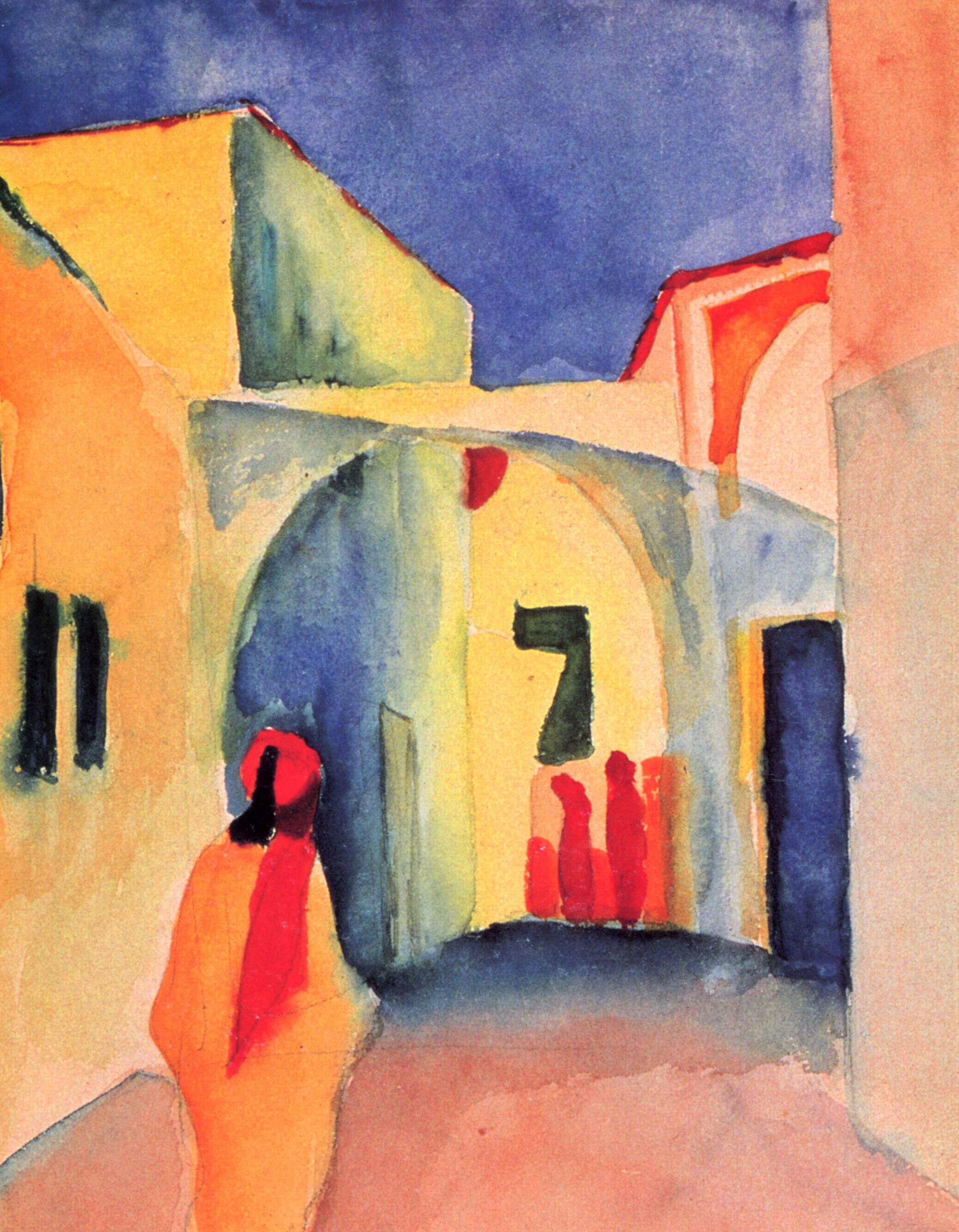 Reproduction du tableau « Vue dans une ruelle - August Macke » par Alpha Reproduction en peinture à l’huile
