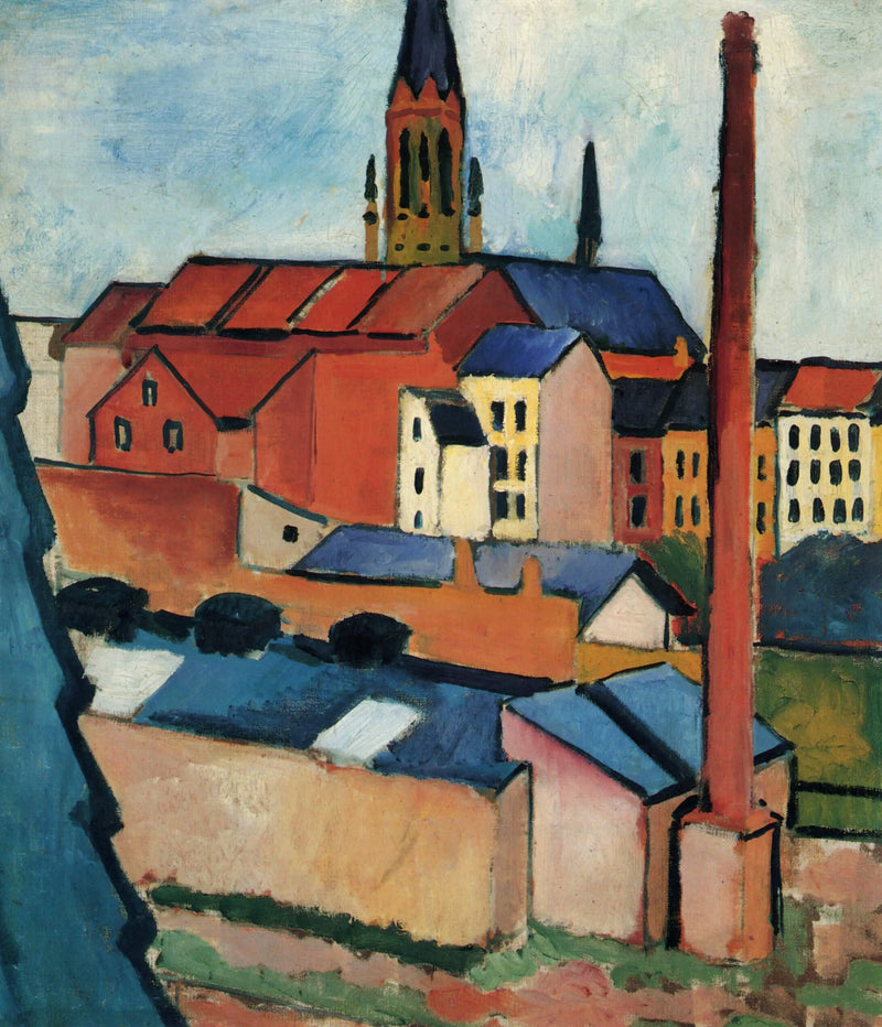 Santa Maria com casas e chaminé (Bonn) - August Macke