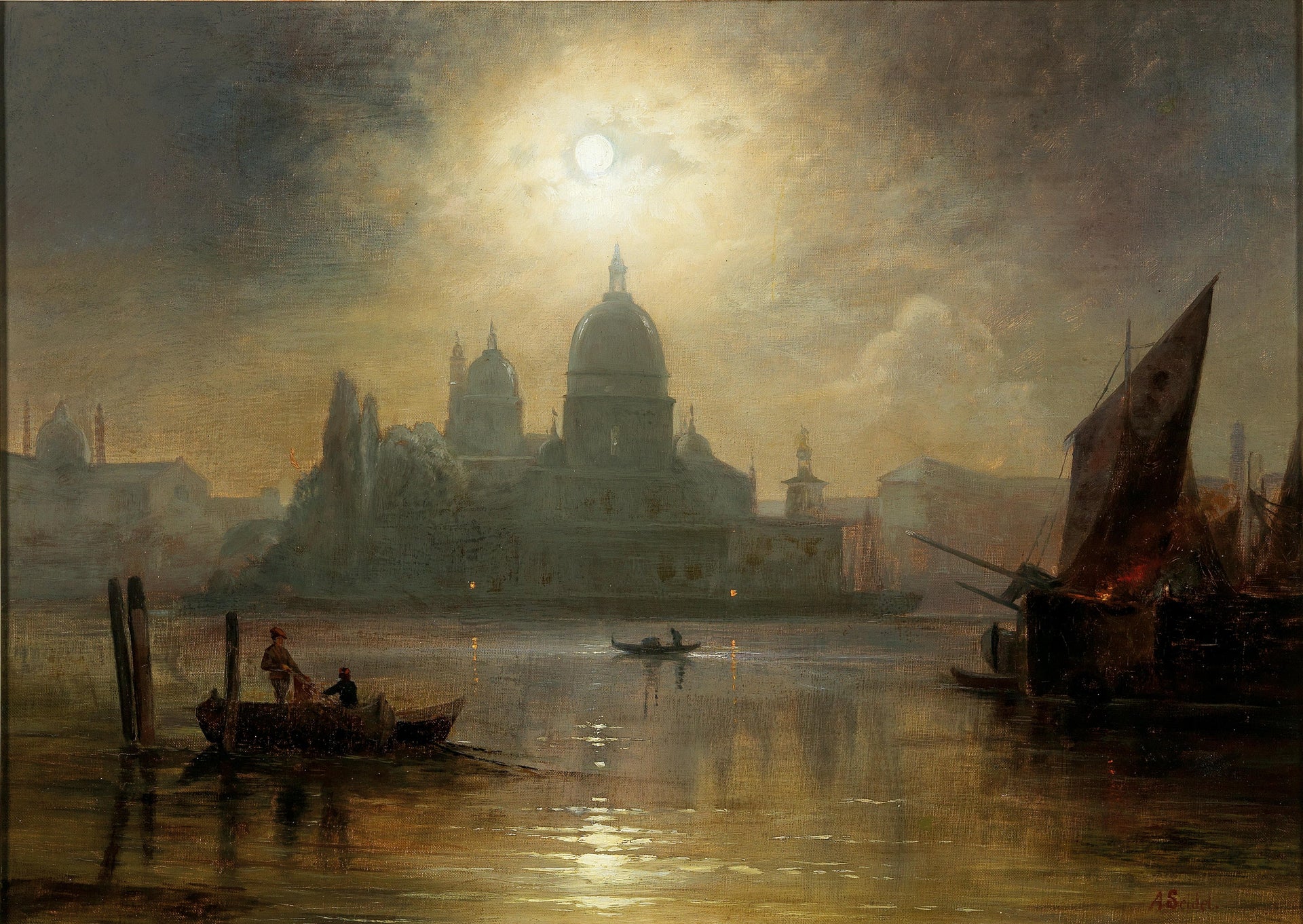 Venise, Santa Maria della Salute au clair de lune de August Seidel