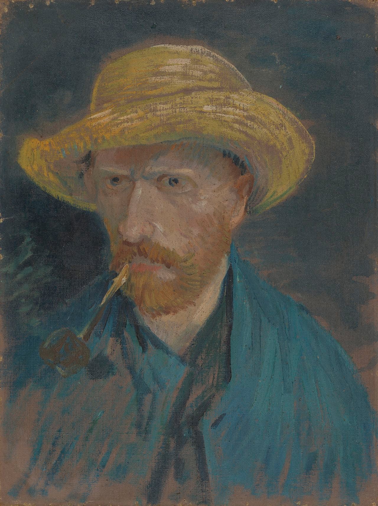 🧢 Autorretrato com chapéu de palha e cachimbo – Vincent van Gogh (1887)