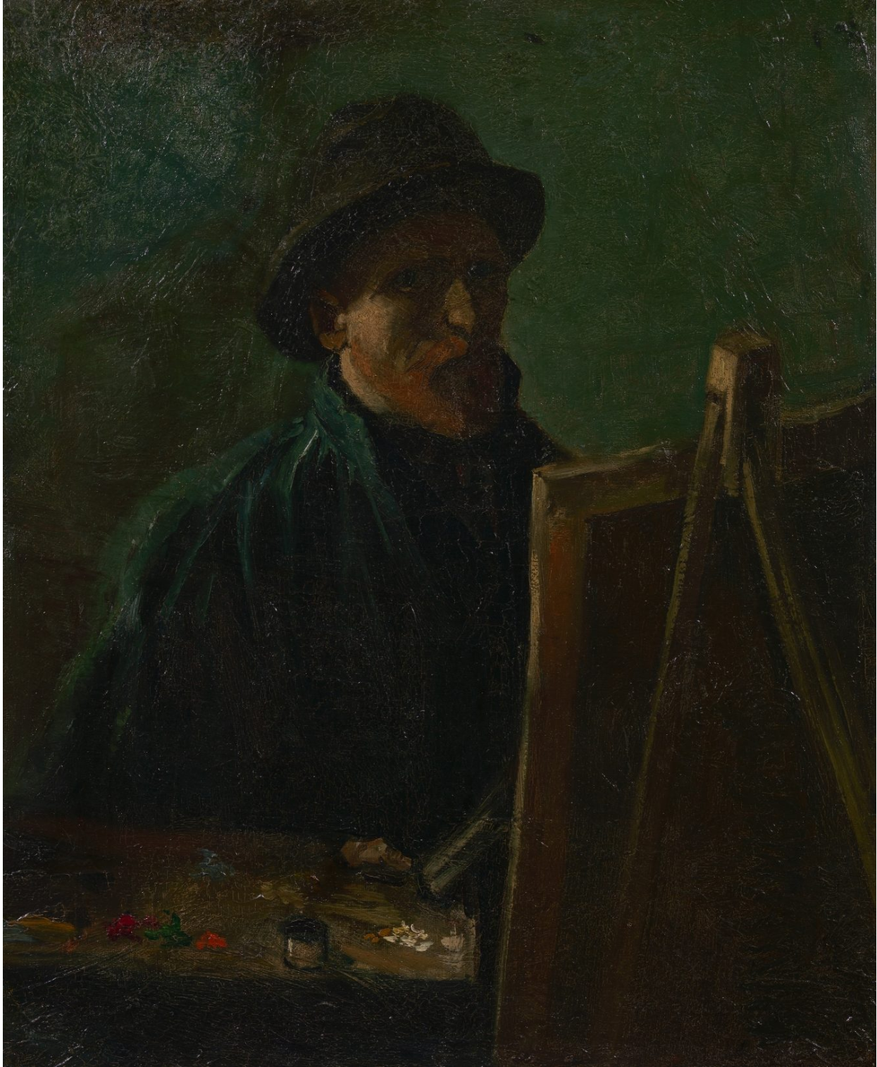 🎩 Autorretrato com chapéu de feltro escuro no cavalete – Vincent van Gogh (1886)