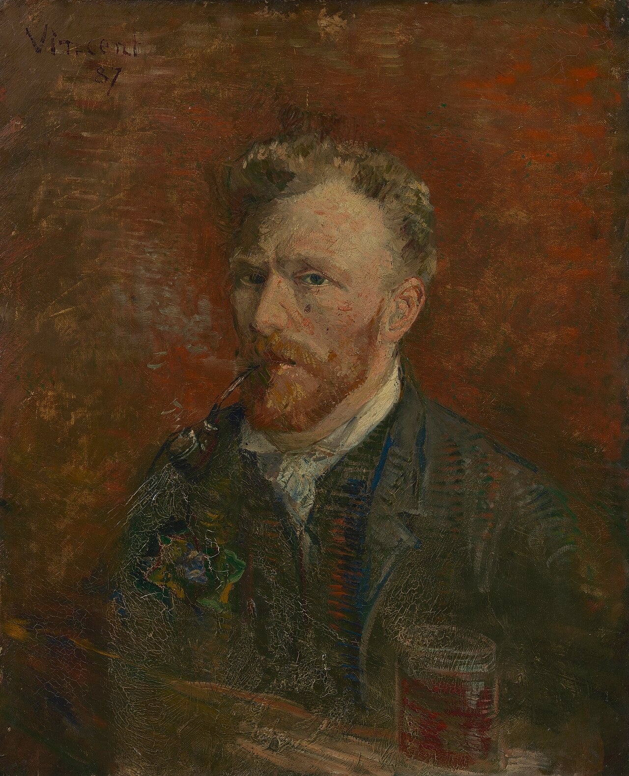 🍺 Autorretrato com cachimbo e copo – Vincent van Gogh (1887)