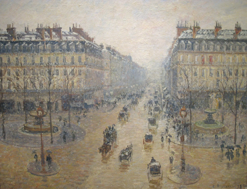 Avenida da Ópera, efeito de neve, pela manhã - Camille Pissarro