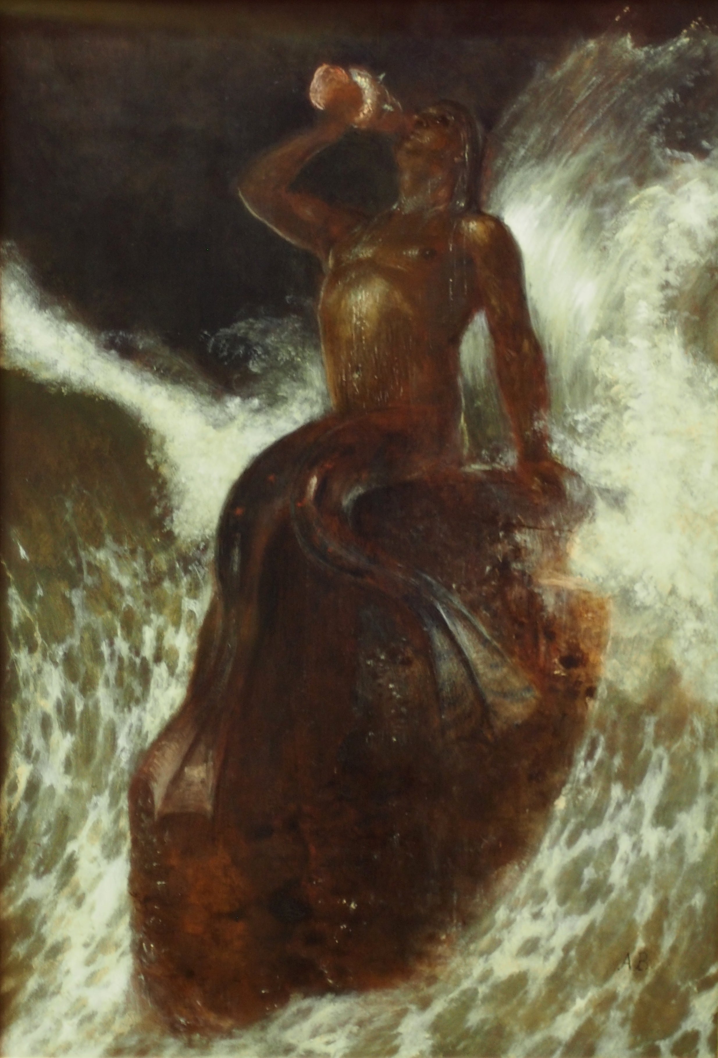 Triton soufflant à travers un coquillage dans les vagues - Arnold Böcklin