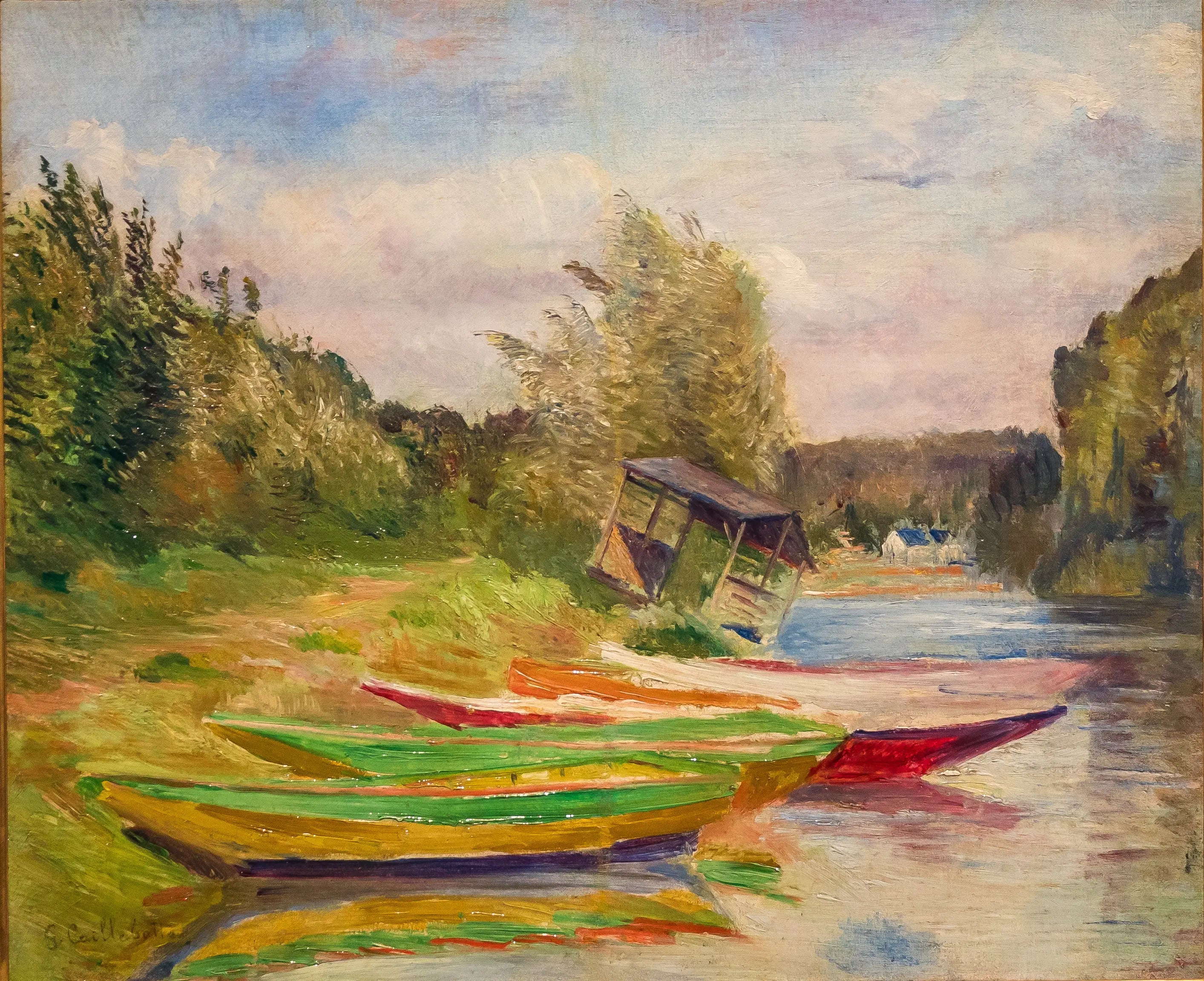 Reproduction du tableau « Barques et cabane, bord de Seine - Gustave Caillebotte » par Alpha Reproduction en peinture à l’huile