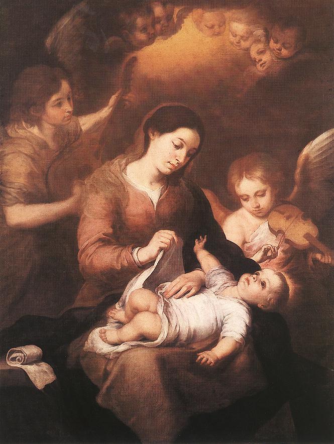 Marie et l'Enfant avec des anges jouant de la musique - Bartolomé Esteban Murillo